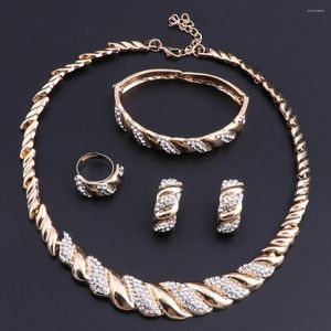 Necklace Earrings Set OEOEOS Gold Color Rhinestone For Women Crystal Bracelets Wedding Rings Fashion Choker