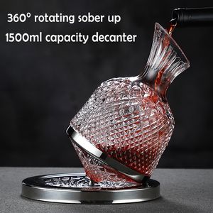 Şarap Kadehleri 360 Dönen Sürahi Bardak 1500ml Dağıtıcı Kristal Cam Şişe Havalandırıcı Ayna Sürahi Hediye Bar Dekorasyon 230627