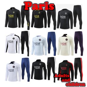 Paris Tracksuit 2023 2024 Mbappe Kids and Men 22 23 24 PSGS Training Suit Long Sleeve Football Soccer Jersey Kit Uniform Chandal Adult Boys Fan Player Version S-2XL