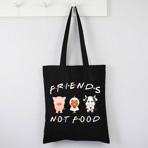 Sacolas de compras Sacola vegetariana Amigos e não comida Lona Amante de animais puros e presente vegano Engraçado Feminino Reutilizável