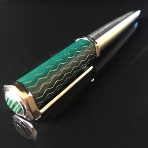 Pennor MSS Santosdumont de ct hepagon grön vinkelrätt lyxig kulspets penna silver/gyllene trim med serienummer som skriver smidigt