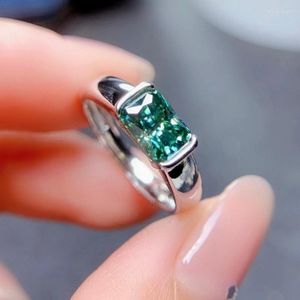 Кольца кластера Зеленый муассанит обручальное кольцо для мужчин 5 мм 7 мм 1 карат VVS класс 3 слоя золотое покрытие может пройти тестирование алмазов