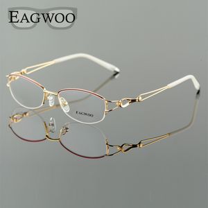 Eyeglass Frame Metel Alloy Eyeglasses Half Rim Optical Prescription Women Spectacle Reading Myopia Flower Eye Glasses Purple Blue 52223 230628