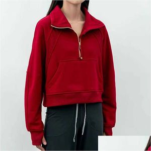 Yoga Outfit Outfits Lu-99 Felpe con cappuccio fitness da donna Runing Jacket Ladies Sport Felpa con mezza cerniera Cappotto spesso allentato stile corto con Dhpfk