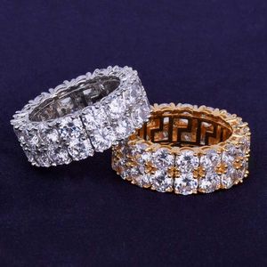 Cluster Rings Bubble Letter Two Rows Solitaire Couples for Men Real Copper Gold Color Cubic Zircon Iced Out Fashion Hip Hop Jewelry 230620