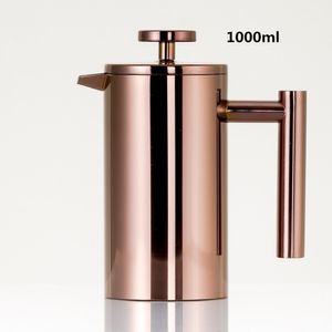 Kaffeegeschirr-Sets, Edelstahl 304, doppelwandige Kaffeemaschine, französische Presse-Teekanne mit Filter, 1000 ml, große Kapazität, manuelle französische Kaffeekanne 230627