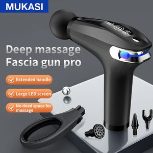 Pistola de massagem MUKASI LCD estendido Massageador elétrico de fitness para tecido muscular profundo para alívio de dores nas costas e pescoço de corpo inteiro 230628