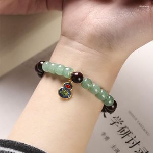 Strand Retro Cloisonne Lucky Gourd Pendant Natural Sandalwood For Lingering Fragrance With Dongling Jade Beads China-Chic Bracelet