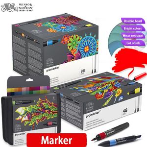 マーカーWinsor Newton Promarker 6/12/24/48/96色セットツイン/ダブルチップアルコールベースのマーカーペンデザインプロアーティスト向けプロ