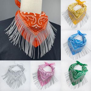 Szaliki Kreatywne Tassel Square Scarf z Rhinestone Women Fashion Polyester Nerrurbe Turban Turban Head Spiar Party Hip Hop Fringe