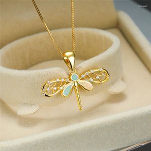 Pendant Necklaces Cute Animal Dragonfly Necklace White Blue Opal Wedding Charm Zircon Gold Silver Color Chain For Women