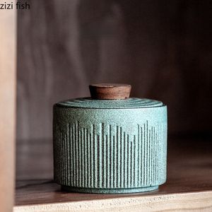 Dekorativa föremål Figurer Small Tea Caddy Ceramic Jar Sealed Storage Tank Box Portable Can Container Organiser Candy Burs 230627