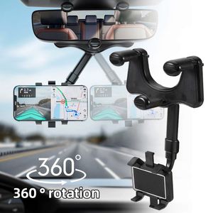 Espelho retrovisor Suporte para celular no carro 360° Rotatable Car Phone Support Stand Ajustável Telescópico Car Phone Holder Mount