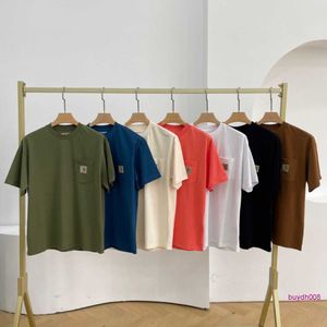 Fashion Men's and Women's T-shirt Tooling Brand Carhart New the Classic Small Label Pocket Short Sleeved Solid Color Couple Qwda