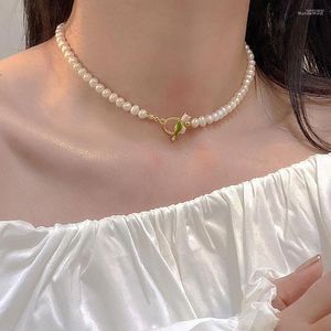 Chains Hand-painted Pearl Tulip Necklace Beautiful Woman Fairy Temperament Small Crowd Design High-grade Sweet Neck Chain Collar