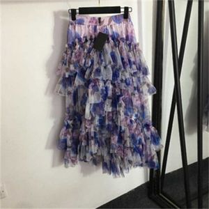 Sommar eleganta tryck klänning kjol blommig tryck ruffle hög midja mesh puffy halvkjol designers elegans lyxklänning sammankomster dagligen fritid 55