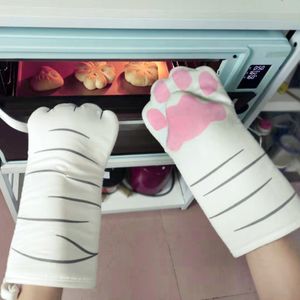 Bakeware Oven Mitts Durable Cotton Modern Cute Kittens and Cat's Paws Pattern Baking and Microwave Heat-proof Gloves