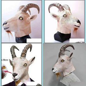 Maski imprezowe kozie Antelope Animal Head Mask Nowator Halloween Costume Lateks Fl Masquerade for Adults JN28