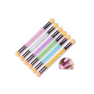 Doting Tools New Salon Beauty Glitter Powder Sponge Nail Borste med Cap -lutning Pärla Laser Rhinestone Handle Manicure Art Tool KD Dhuw5