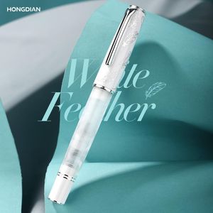 Pens LT Hongdian N8 White Feather Fountain Pen Highend requintado EF/F Student Business Office Literature Signature Ink caneta para presente