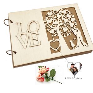 Party Favor 13me Love Wedding Guest Book Personlig trä Family Tree Guestbook DIY PO Signature Books Memory Album 230627