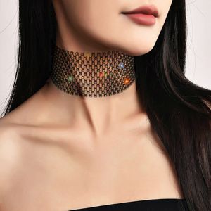 Stage Wear Necklace Shiny Zircon Sexy Choker Necklace Women Daily Neck Chain Jewelry Rhinestone Fishnet Hollow Out Trend Accessories