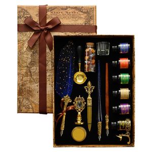 Stifte Europäischer Style Dip Stifte Set mit Tinte Neues Retro Diping Feder Stift Großhandel Lack Siegel Student Feather Stifte Geschenke