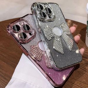 حالة هاتف Hot Plating Bowknot Logo Hole Case for iPhone 15 14 13 12 11 Pro Max Plus XS XS XR Soft Pramper Cover