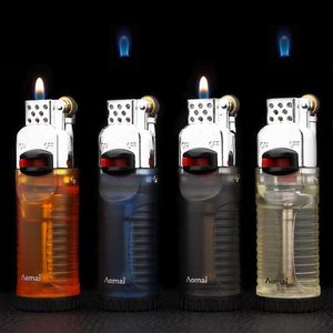 Creative Small Flame Fashion Lighter Lock Funktion Butane Gas Flying Fire Cigarett Tändare Utsiktig gåva för män KM5N