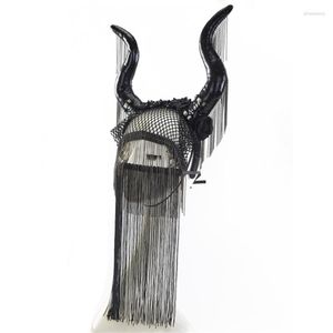 Haarspangen Teufelshörner Stirnband Quaste Maske Kette für Frauen Fransen Maskerade Antilope Halloween Dämon Horn Kopfbedeckung