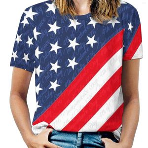 Women's T Shirts Star Flag Pirnt Shirt USA 4 juli självständighetsdagen Modern O Neck Short-Sleeve Print Tshirt Woman Casual Clothes