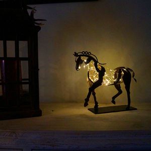 Decorative Objects Figurines 3D Adonis Horse Statue With LED Light Abstract Art Openwork Crafts Office Horse Sculpture Home Living Room Figurine Decoration 230628