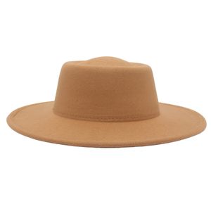 Fransk fedora hatt kvinnor breda grim 8 cm kupol konkav topp filt hatt män höst vinter faux ull derby bröllop fest topp hatt