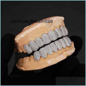 Dental Grills Exclusive Customization Moissanite Teeth Grillz Iced Out Hop Sier Dekorativa hängslen Real Diamond Bling Too DH2SF