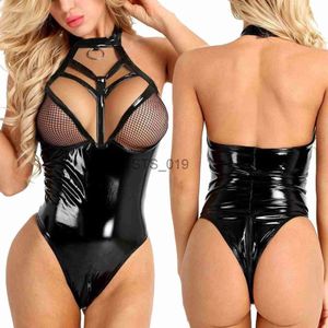 Cuecas calcinhas femininas lingerie sexy de peça única com zíper arquivo aberto conjunto de roupa íntima de couro roupas sensuais para mulheres conjuntos de lingerie para mulheres x0625