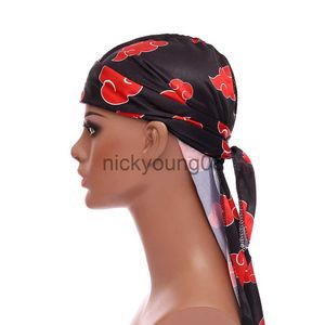 Bandanas Street Hip-Hop Silky Durags Para Homens Impressão Bandana Turbante Chapéu Unissex Doo Durag Perucas Femininas Headwrap Chemo Cap Cauda Longa Chapéu Pirata x0628