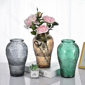Vase Nordic Hunflower Embossed Glass Vase Home Home Modern Decor Relief Craft Terrarium Ikebanaリビングルーム装飾花