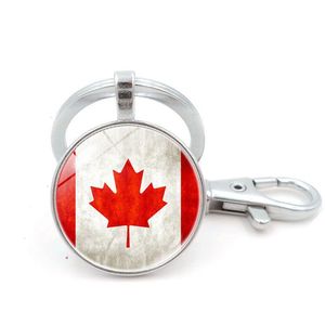 Schlüsselringe Kanada Nationalflagge Kette Vintage Time Edelstein Cabochon Ring Bronze und Sier Farbhalter Drop Lieferung Schmuck DHO6C