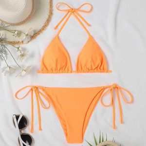 Women's Swimwear 2023 Orange Strapless Swimsuit With Chest Pad And No Steel Support Fashion Sexy Tie Bayan Woman