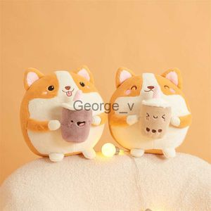 Stuffed Plush Animals Cute Boba Bubble Milk Tea Cup Corgi Dog Plush Toys Stuffed Round Squishy Animals Doll Kids Girls Birthday Gifts Room Decoration J230628