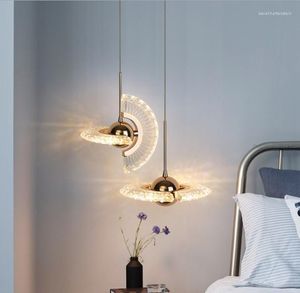 Hängslampor ledde nordiska kristallserier ljuskrona mode järn luminaria till sovrum transparent lampskärm minimalistisk inredning