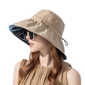 Women Summer Folding Bucket Hat for Beach Holiday Lady Spring Bowler UV Sun Protection Cap Elegant Vinyl Sunscreen Headgear New