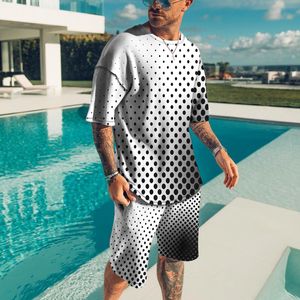 2023 herrar outfit sommaren kort ärm t shirt set mode 2 bit streetwear 3d tryckt sport strand shorts sportkläder män