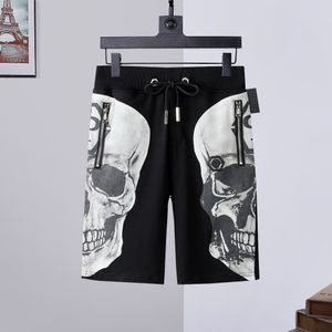 Summer men's casual shorts black and white skull rhinestone print hip-hop style drawstring elastic comfortable breathable sports shorts