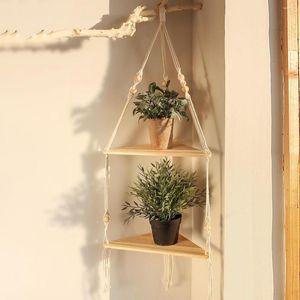 Hooks Lagringshållare Macrame Hängande hyllor 1/2/3 Tier Plant Shelf för väggträ färgvävt rep flytande fönster sovrum dekoration