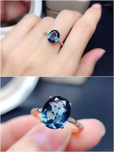 Cluster Rings Chic Concise Blue Crystal Topaz Zircon Diamonds Gemsten för kvinnor Vitt guld Silver Color Jewely Bague Bijoux Accessory