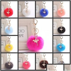 Keychains Lanyards Delicate Rex Rabbit Fur Ball Pompom Dance Ballet Girl Keyring Handbag Key Ring For Women Mix Colors Drop Delive Dhk5X