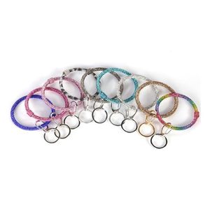 Keychains Lanyards 14 Colors Sile Diamond Bracelets Keychain Women Wrist Key Ring Wristband Chains Circle Wristlet Car Strap Jewel Dhuz1