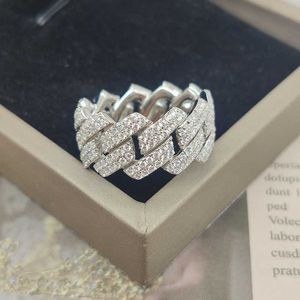 Custom Moissanite Cuban Ring S925 Silver with 2rows Hip Hop Mens White Gold Plated Vvs Diamond Rings