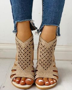 Сандалии, летняя обувь для женщин, женская обувь с пряжкой и кристаллами, женские туфли на танкетке со стразами, модные Sandalias De Mujer